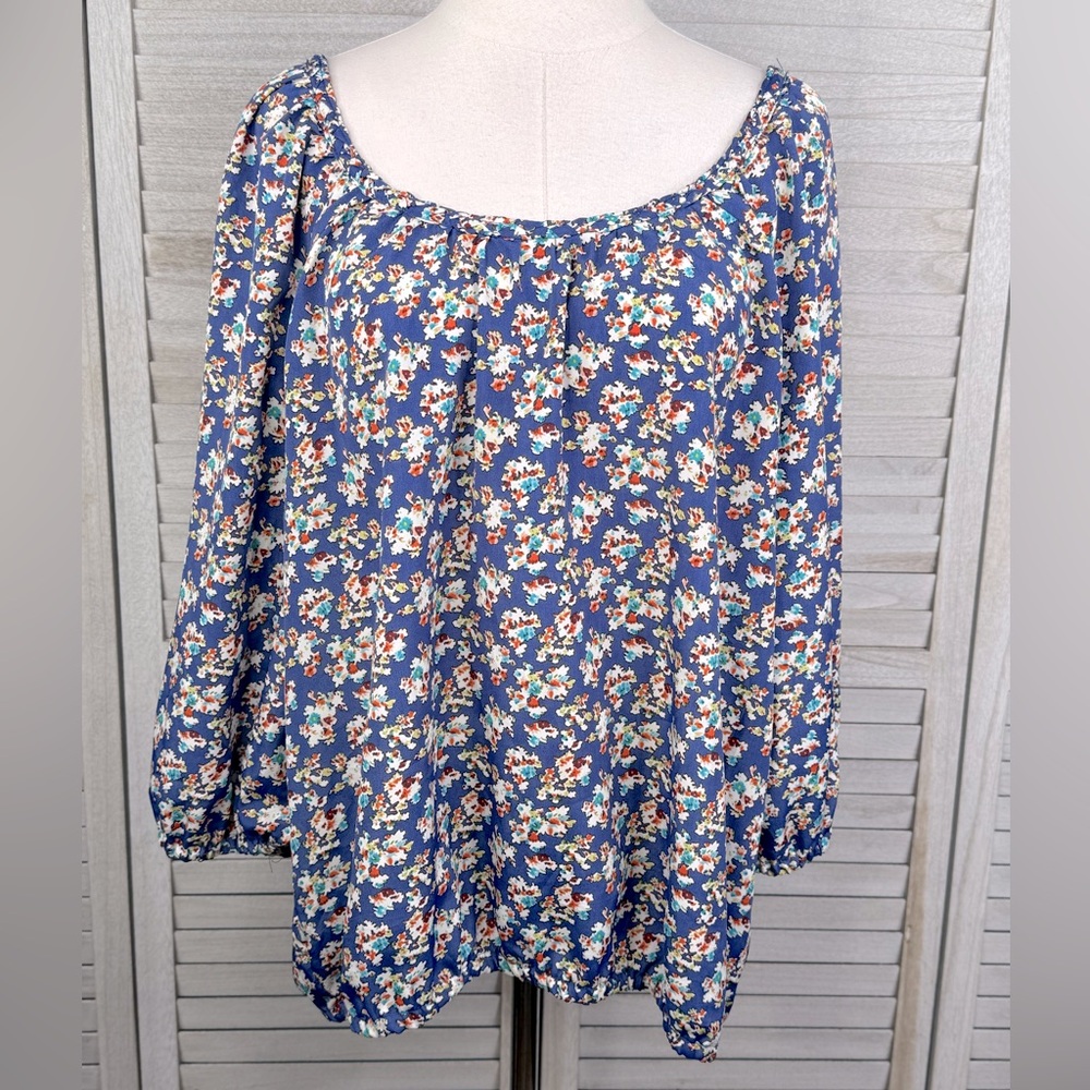 PAISLEY SKY Cottagecore Blue Floral Half Sleeve Blouse-XL